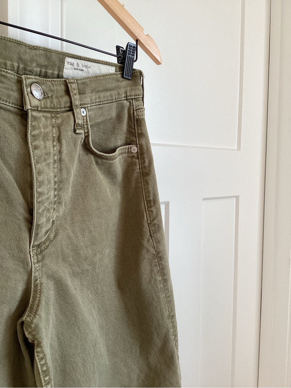 Rag & Bone Wide Leg Ankle Jeans Andi Raw Hem High Rise 27 Olive Army Green Sage - Picture 5 of 12